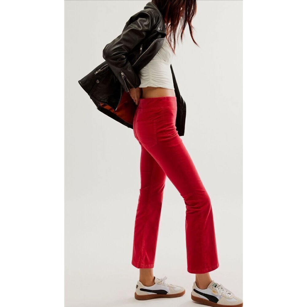 NWT Free People In My Feelings Velvet Crop Slim Flare Pants